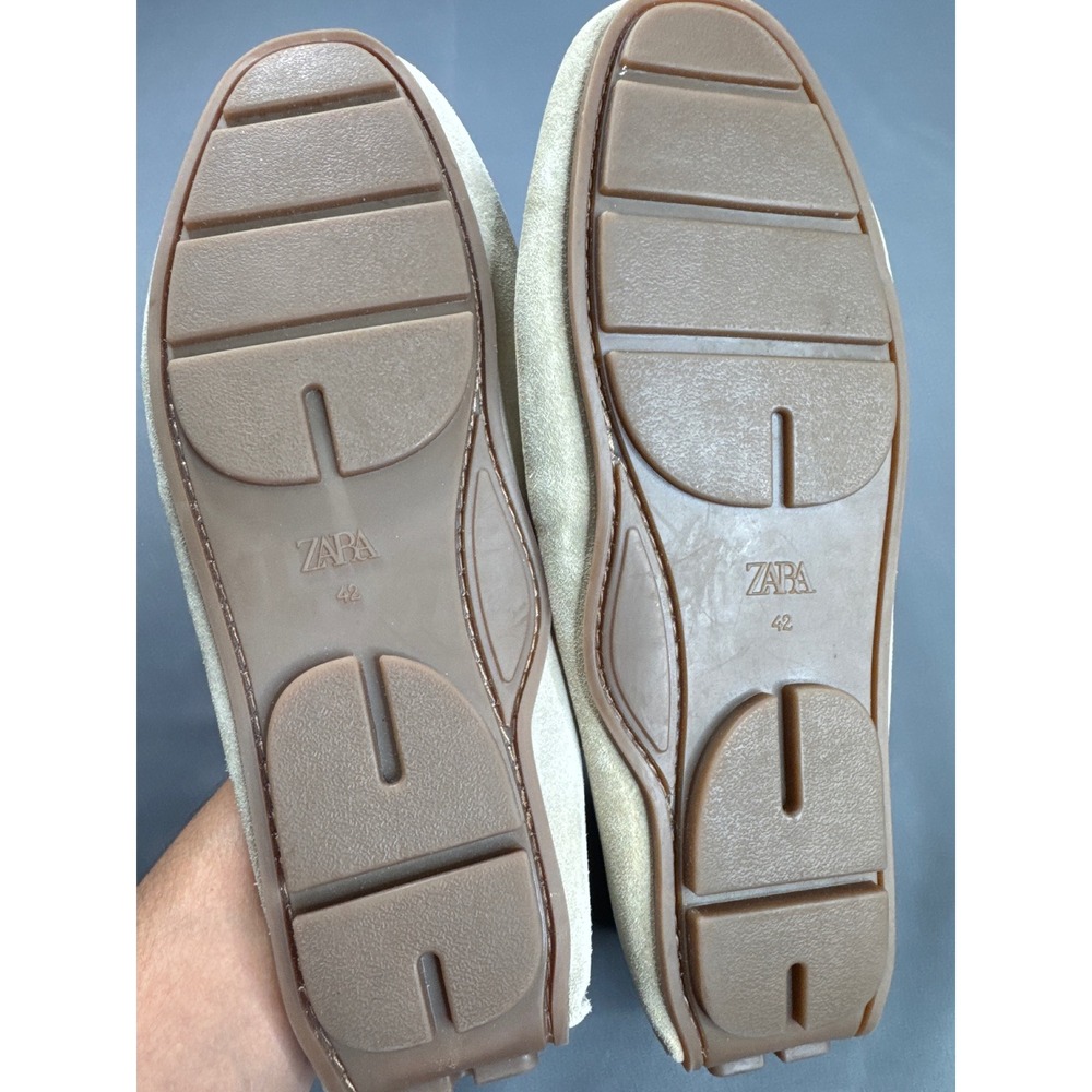Zara Mens Suede Driving Loafers Sand Beige Leather Tie Slip On Shoes 42 - Picture 8 of 15